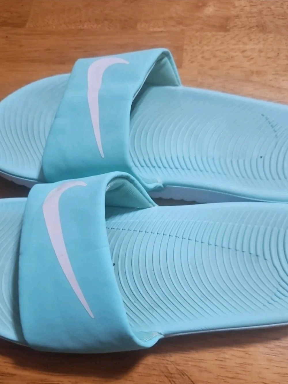 Nike Teal Slide Sandals with White Swoosh